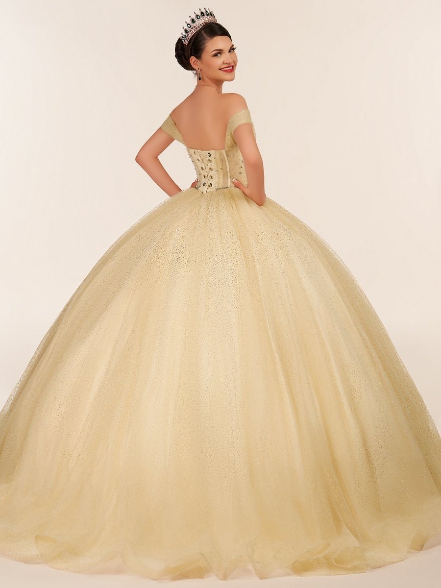 Yellow Ball Gown Tulle Off - the - Shoulder Quincenara Dresses - KissProm