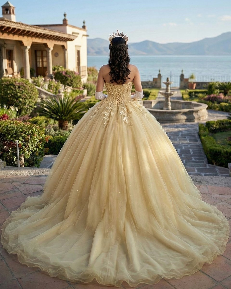 Yellow Ball - Gown Tulle Sweetheart Quinceanera Dresses with Appliques - KissProm