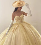 Yellow Ball-Gown Tulle Sweetheart Quinceanera Dresses with Appliques