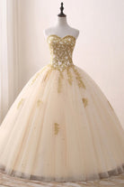 Quinceanera Dress Ivory Ball Gown Sweetheart Strapless Sleeveless Appliques Beading Prom Dresses