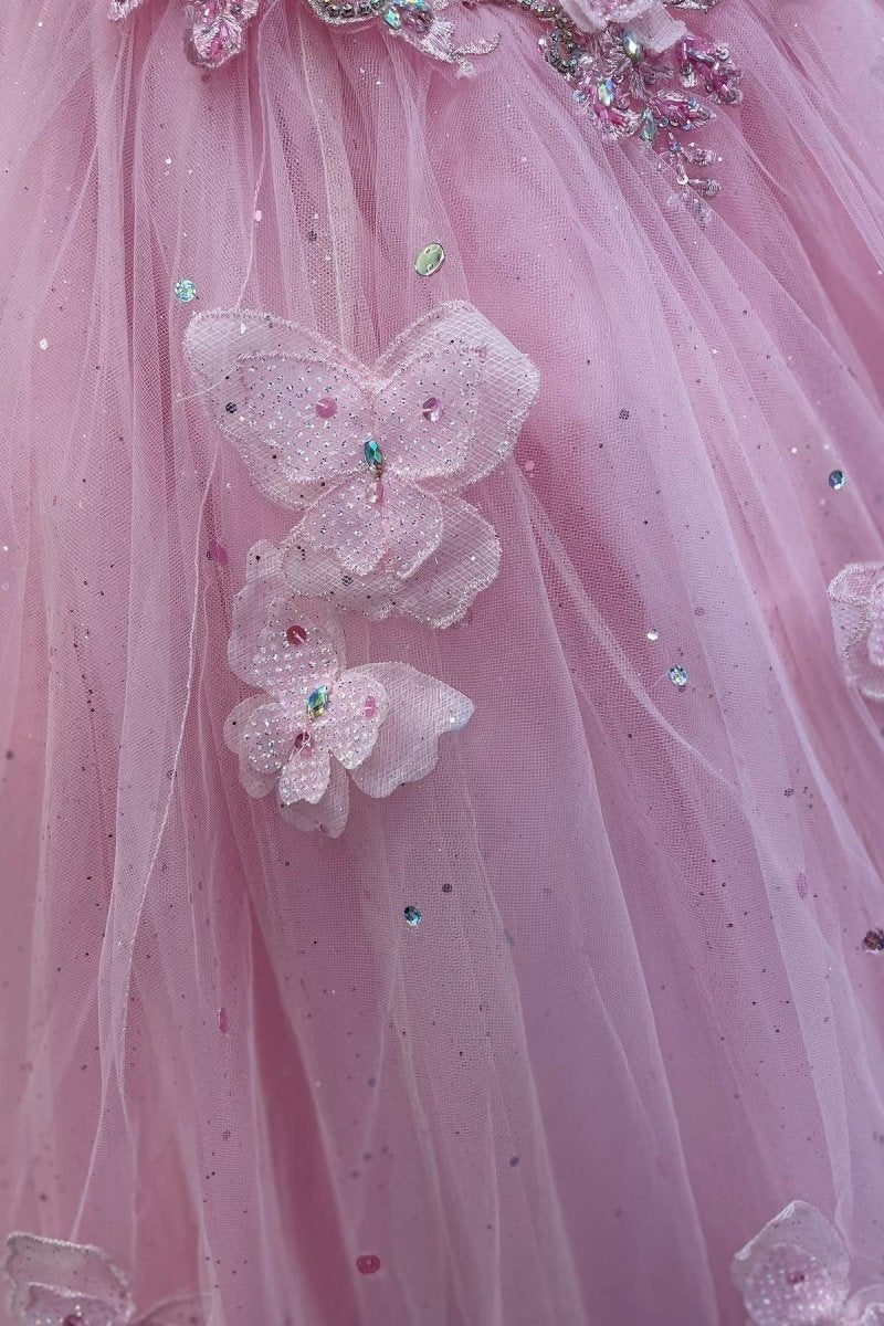 Braelynn | Pink Tulle Floral Appliques Sweetheart Lace-Up Quinceanera Dress