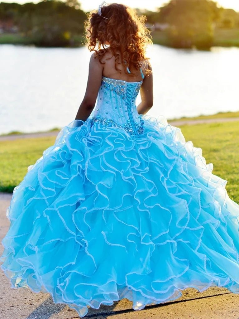 Halter Tulle Ball Gown Quinceanera Dresses With Rhinestones - KissProm