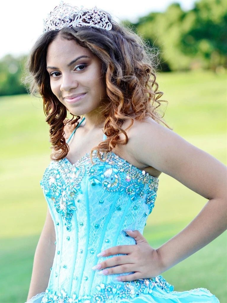 Halter Tulle Ball Gown Quinceanera Dresses With Rhinestones - KissProm