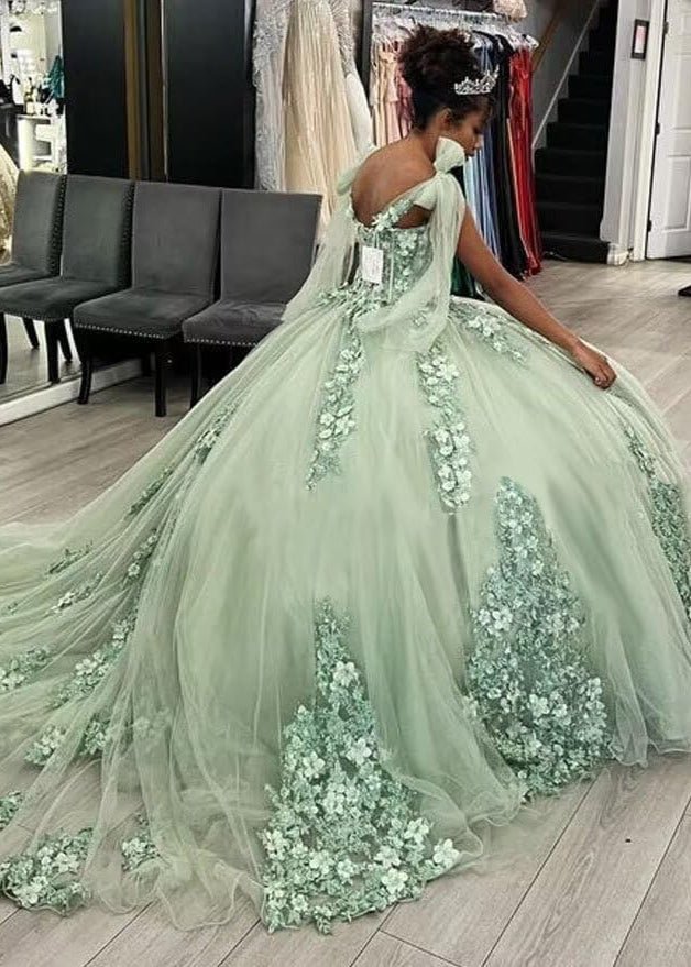 Letitia | Ball Gown  Lace Off the Shoulder Sage Green Quinceanera Dress