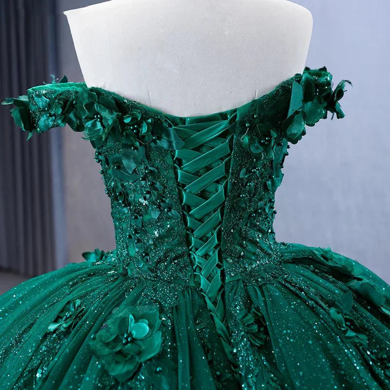 Appliques Dark Green Sweetheart Sleeveless Ball Gown Quinceanera Dress