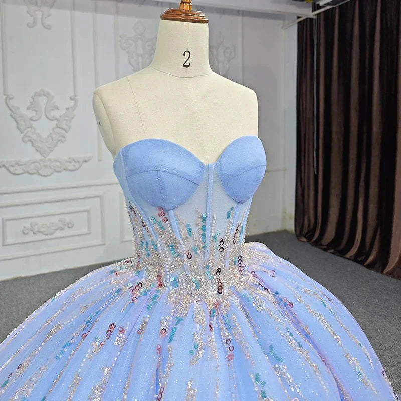 Quinceanera Dress Chic Strapless Sweep Train Evening Dresses Sweetheart Lace Up Prom Dresses - KissProm