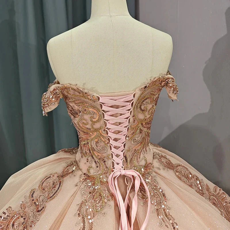 Classic Organza with Embroidery Cap Sleeve Sequined Quinceanera Dresses - KissProm