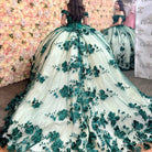 3D Flowers Off Shoulder Tulle Appliques Beaded Pageant Lace Up Quinceanera Dress