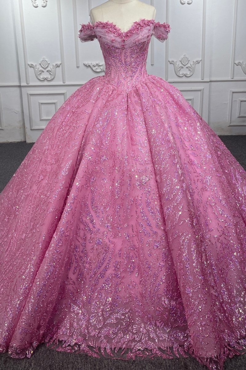 Exquisite Tulle V-neck Off the Shoulder Appliqued Quinceanera Dress