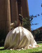 Sweetheart Embroidery Satin Gold Quinceanera Dresses Lace Ball Gowns