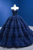 Quinceanera Dress Graceful Backless Ball Gown Navy Blue Prom Dresses - KissProm