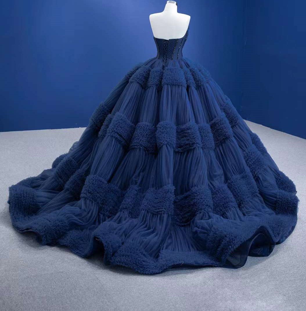 Quinceanera Dress Graceful Backless Ball Gown Navy Blue Prom Dresses - KissProm