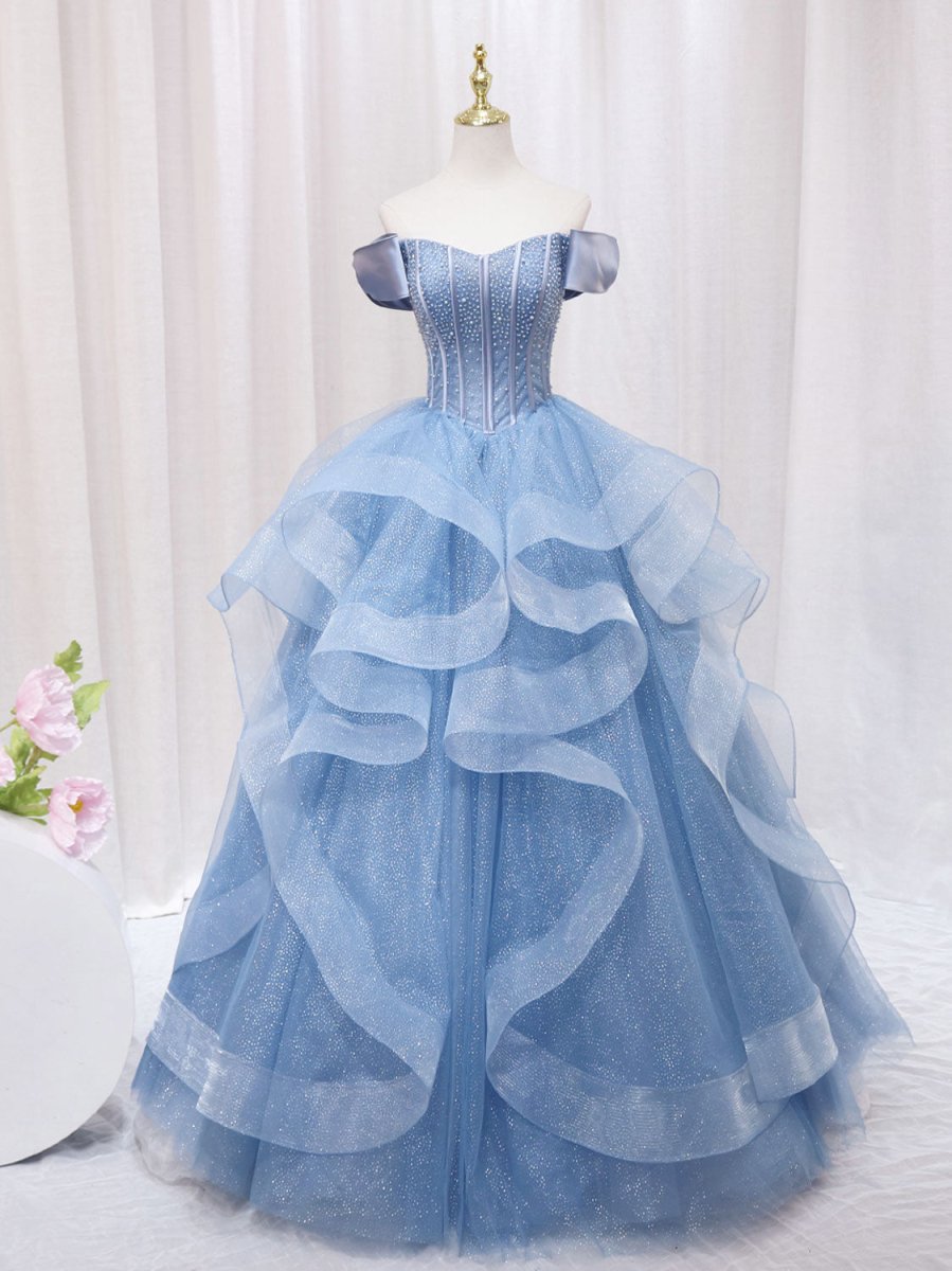 Ellyanna |   A-Line Blue Tulle Long Sweet Quinceanera Dress
