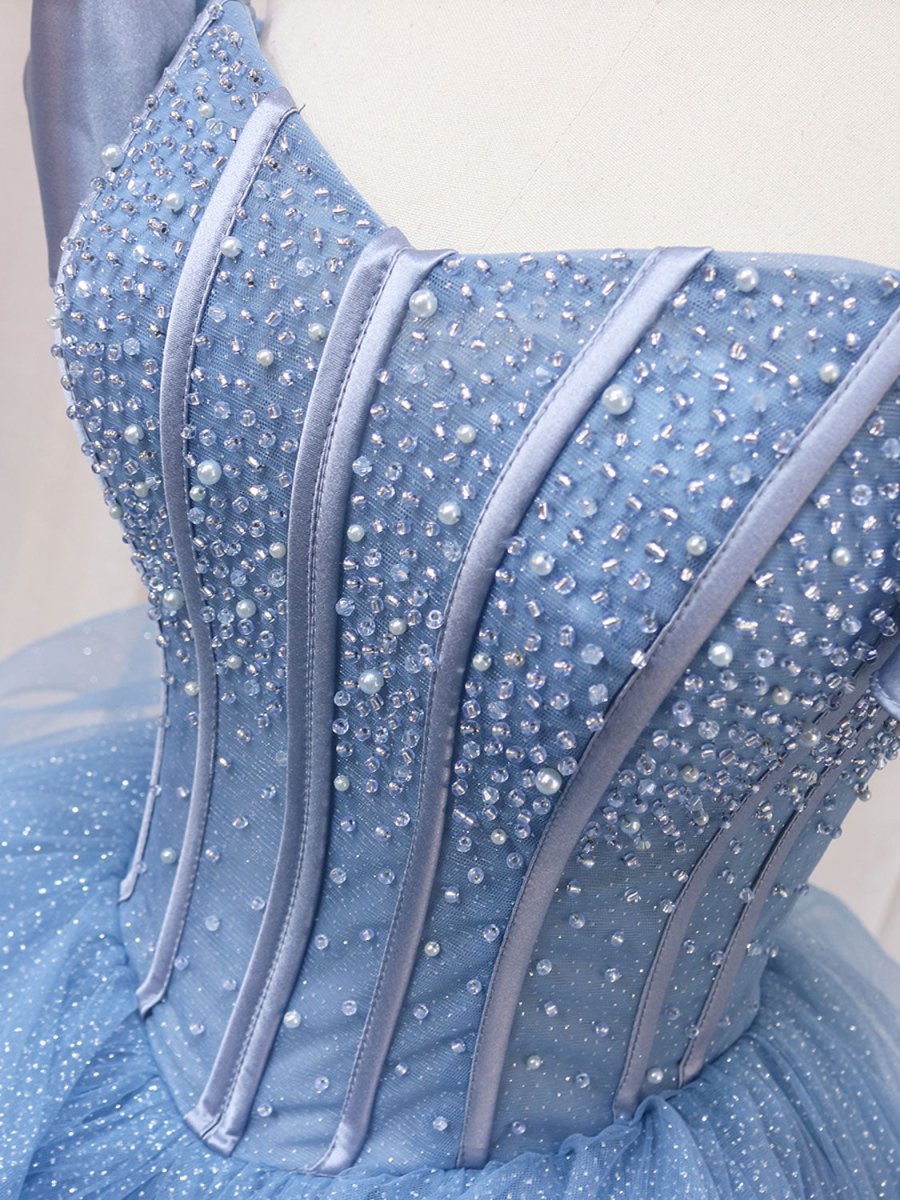 Ellyanna |   A-Line Blue Tulle Long Sweet Quinceanera Dress