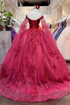 Hilary | Red Long Sleeves 3D Flowers Quinceanera Dresses Appliqued
