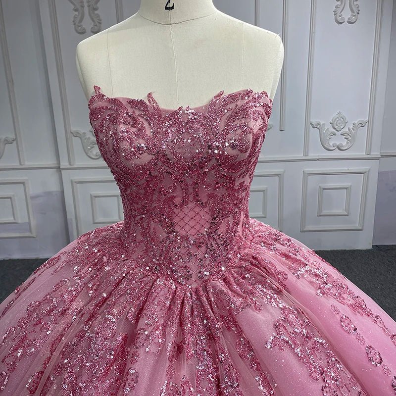 Quinceanera Dress Romantic Court Train Ball Gown Strapless Pleated - KissProm