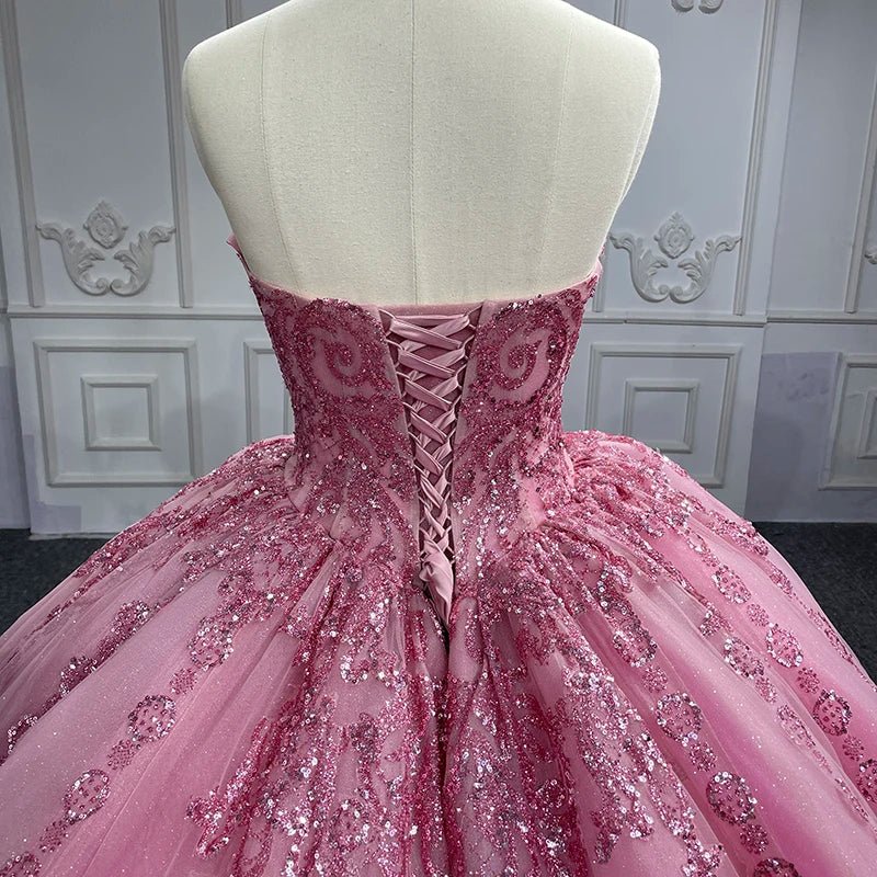 Quinceanera Dress Romantic Court Train Ball Gown Strapless Pleated - KissProm