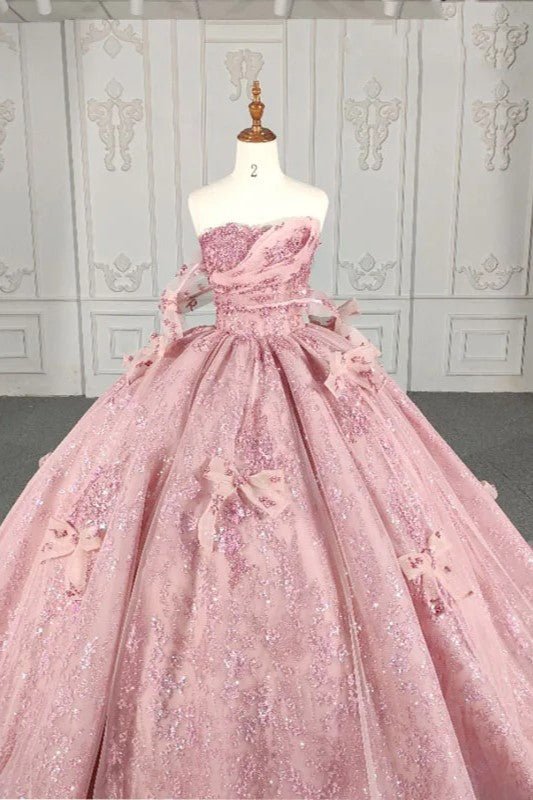 Romantic Pink beading Quinceanera Dress Sequined Sleeveless with Bowknot