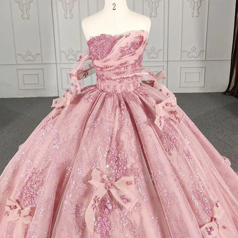 Romantic Pink beading Quinceanera Dress Sequined Sleeveless with Bowknot
