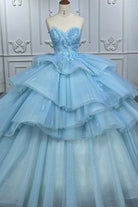 Romantic Princess Sleeveless Quinceanera Dresses Ruffle Strapless Sequins Ball Gown