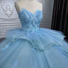 Romantic Princess Sleeveless Quinceanera Dresses Ruffle Strapless Sequins Ball Gown