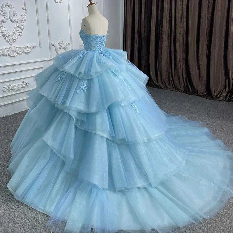 Romantic Princess Sleeveless Quinceanera Dresses Ruffle Strapless Sequins Ball Gown