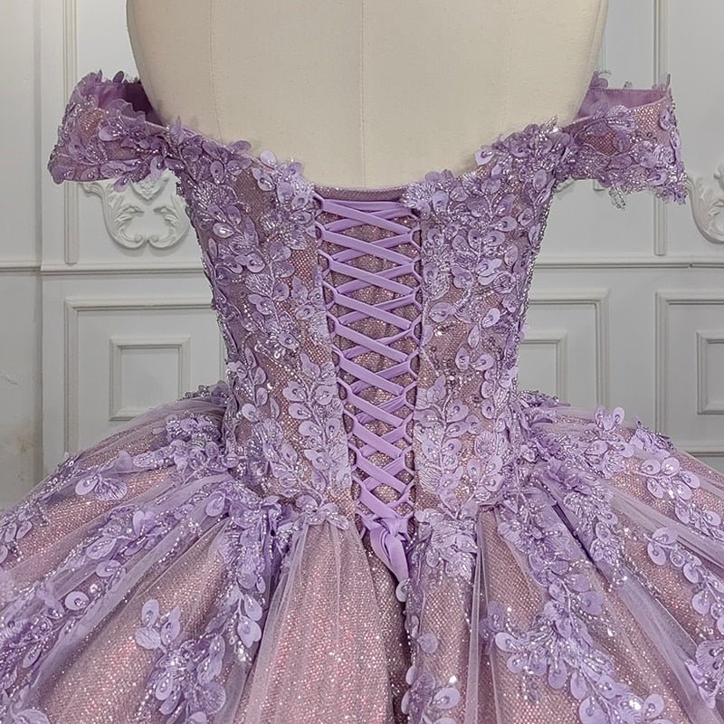 Purple Off-the-Shoulder Quinceanera Dresses with Flower
