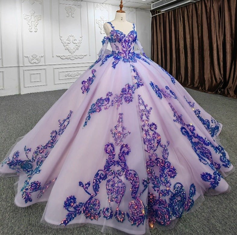 Purple Beaded Sweetheart Evening Party Dress Sequined Ball Gown - KissProm