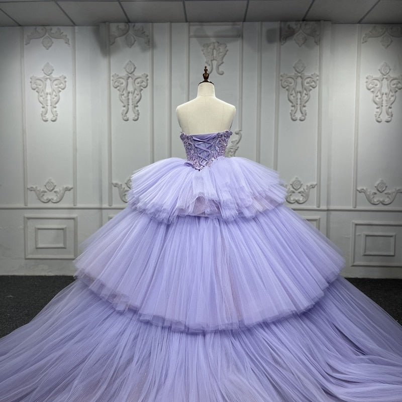 Quinceanera Dress Strapless Ball Gown Crystal Lavender - KissProm