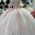 Ball - Gown Tulle Light Pink Off - the - Shoulder Quinceanera Dress with Appliques - KissProm