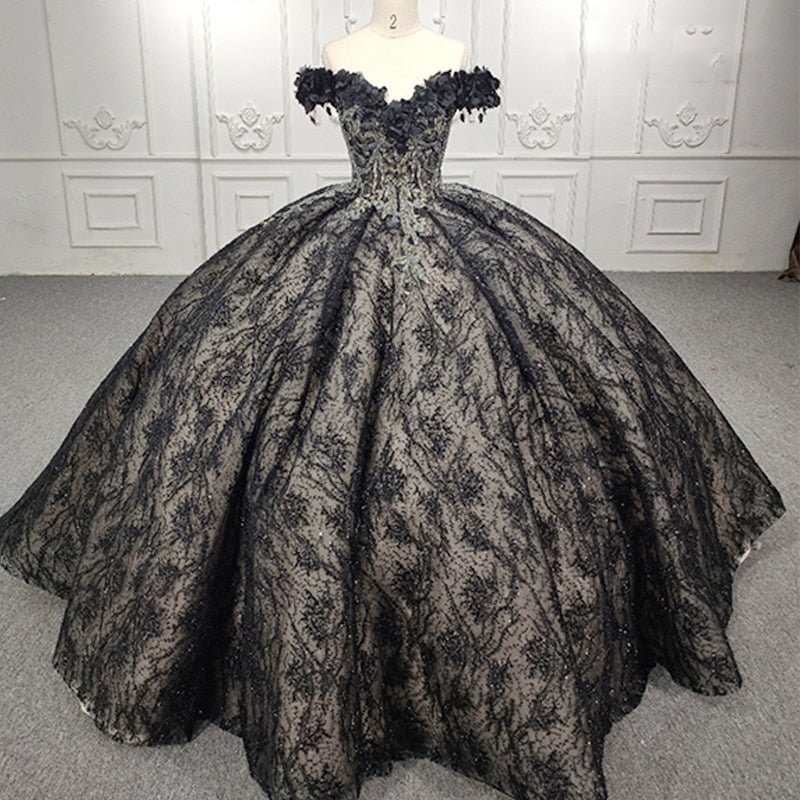 Quinceanera Black Off - the - Shoulder Ball Gown Dress - KissProm