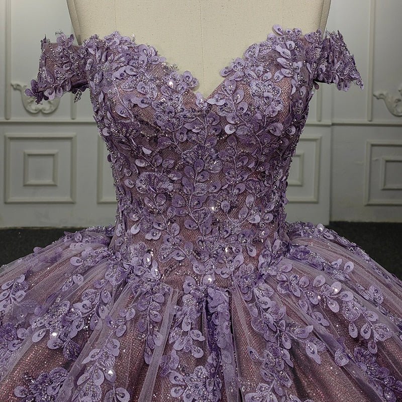 Purple Off-the-Shoulder Quinceanera Dresses with Flower