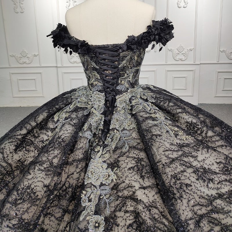 Quinceanera Black Off - the - Shoulder Ball Gown Dress - KissProm