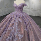 Purple Off-the-Shoulder Quinceanera Dresses with Flower