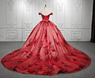 Red Flower  Off-the-Shoulder Quinceañera Dress