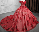 Red Flower  Off-the-Shoulder Quinceañera Dress