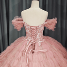 Tulle Tufted Pink Floral Quinceañera Ball Gown Dress - KissProm