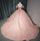 Tulle Tufted Pink Floral Quinceañera Ball Gown Dress - KissProm
