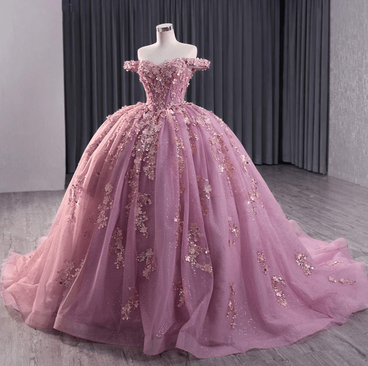 Floral Lace Sweetheart Corset Ball Gown Quinceañera Dress - KissProm