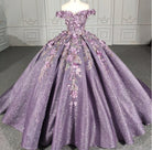 Purple Floral A Line Sequined Party Ball Gown - KissProm