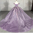 Purple Floral A Line Sequined Party Ball Gown - KissProm