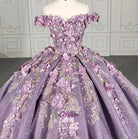 Purple Floral A Line Sequined Party Ball Gown - KissProm