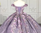 Purple Floral A Line Sequined Party Ball Gown - KissProm