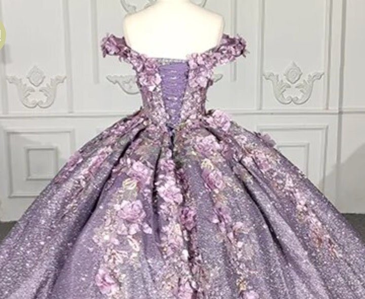 Purple Floral A Line Sequined Party Ball Gown - KissProm