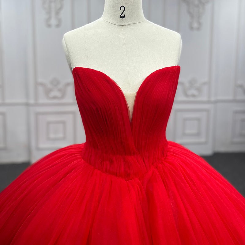 Quinceanera Dress Simple Red Sweetheart Party Dress Ruched Sleeveless Prom Dresses Ball Gown
