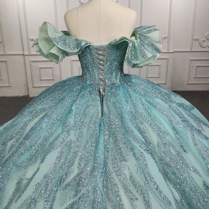 Quinceanera Dress Stylish Off - the - shoulder Party Dresses Crystal Beading Ball Gown - KissProm