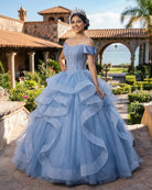 A - Line Blue Tulle Long Sweet Quinceanera Dress - KissProm