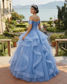 A - Line Blue Tulle Long Sweet Quinceanera Dress - KissProm