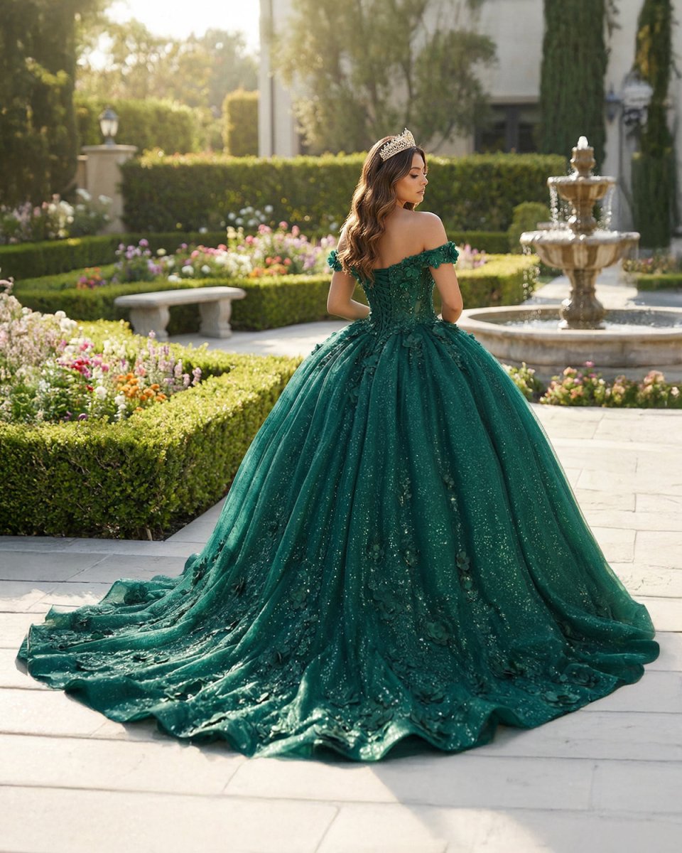 Appliques Dark Green Sweetheart Sleeveless Ball Gown Quinceanera Dress - KissProm