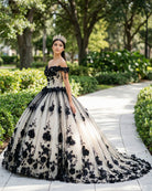 Black Off the Shoulder Quinceanera Dresses With 3D Flowers - KissProm